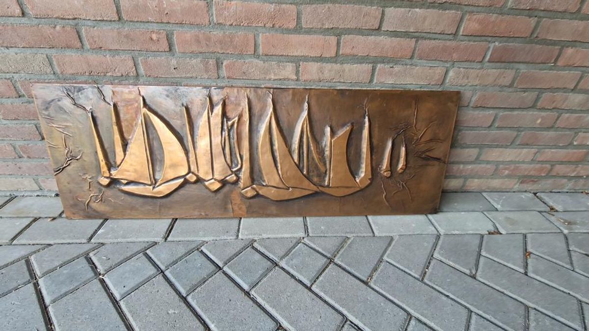Maritiem Koper Kunst Vintage Schilderij Brutalistische Stijl image 6