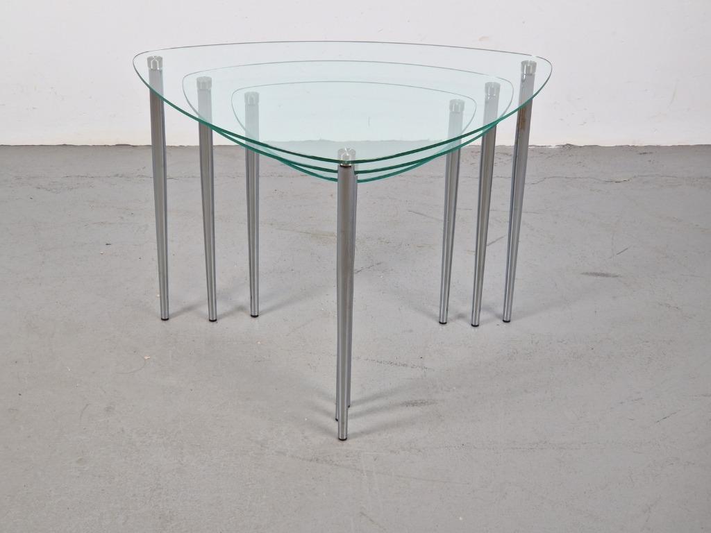 Set 3 Mid-Century Nesting Bijzettafels Glas Chrome Italy ´60 image 3