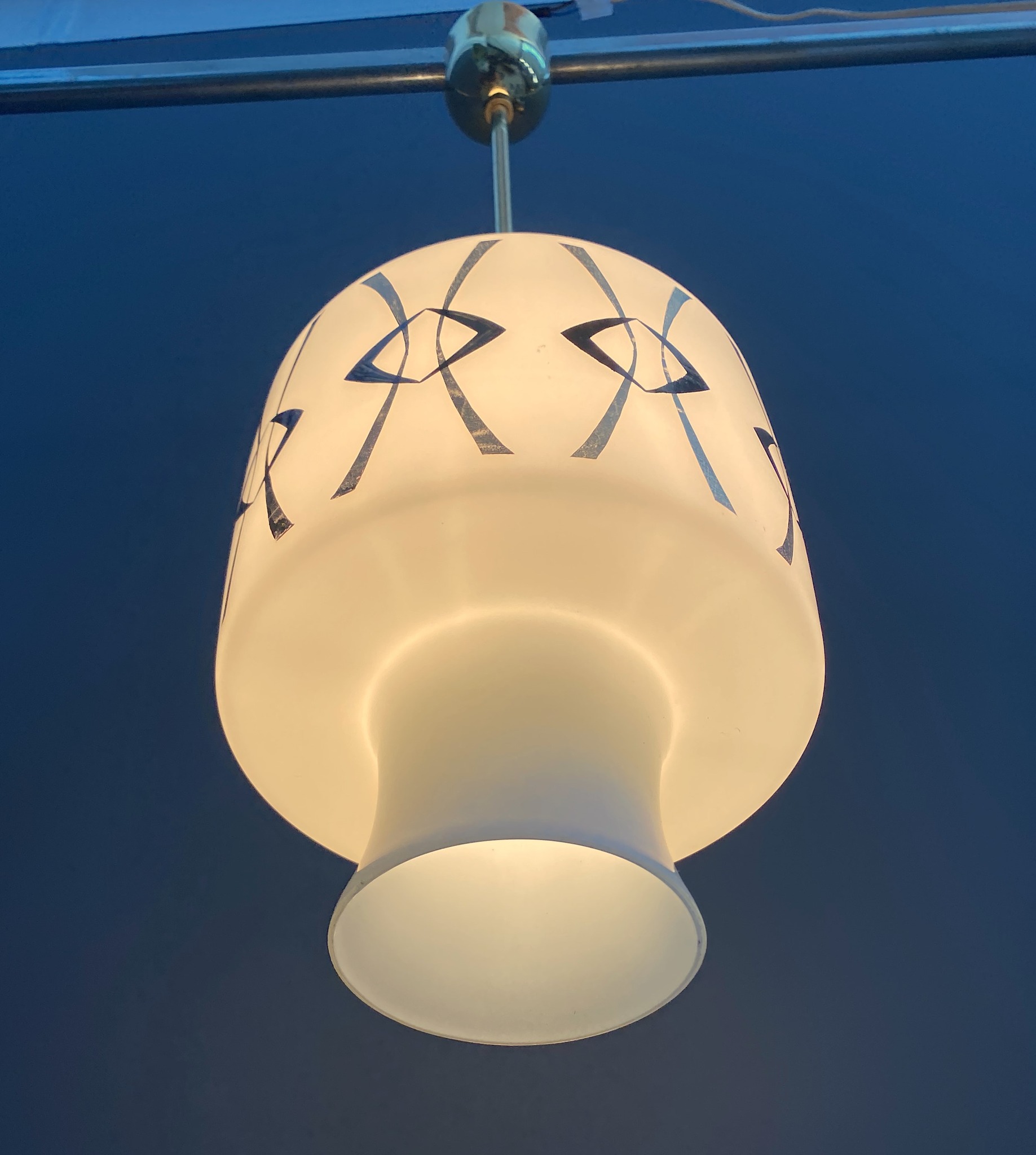 Opaline Glass Pendant Lamp With Gold And Black Drawing image 13