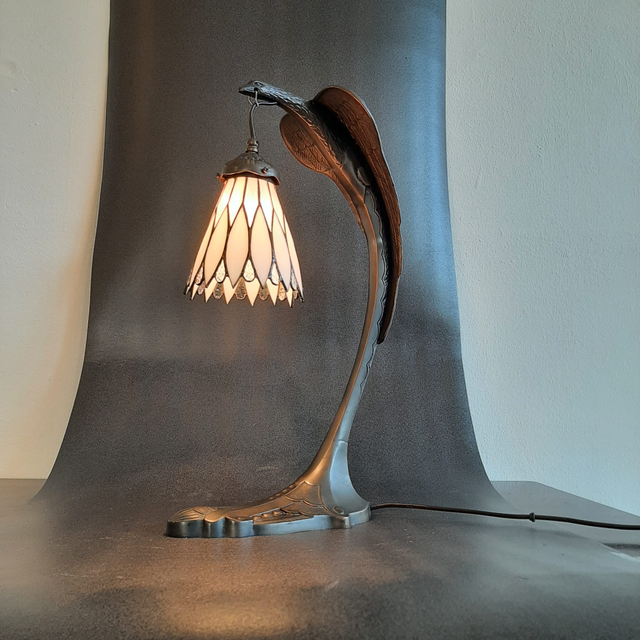 French Art Deco Bird Lamp With Tiffany Dome image 6