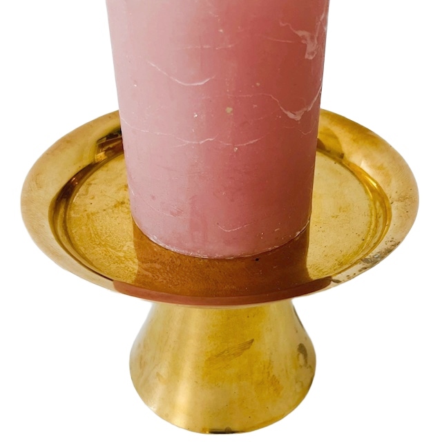 Vintage Mid-century Strakke Messing Kaarsenhouder Gouden Kandelaar 1950’s image 3