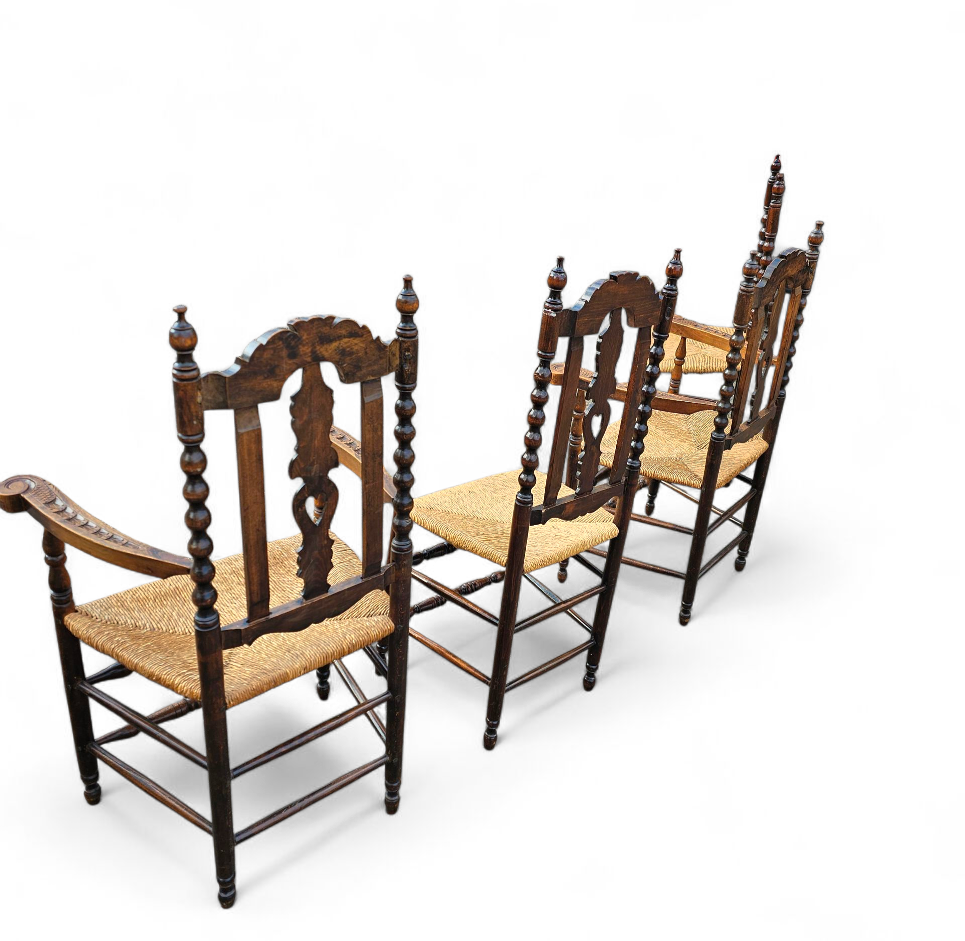8 ( 2 X Armrest ) X Ornate Wood / Bobbin / Wicker Dining Chair / Studded Chairs image 8