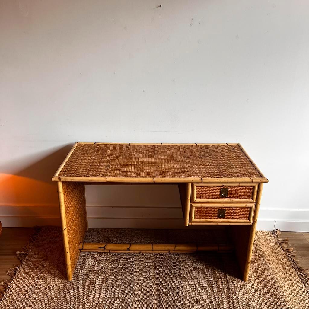 Rotan Bamboe Bureau Italiaans Design Vintage image 3