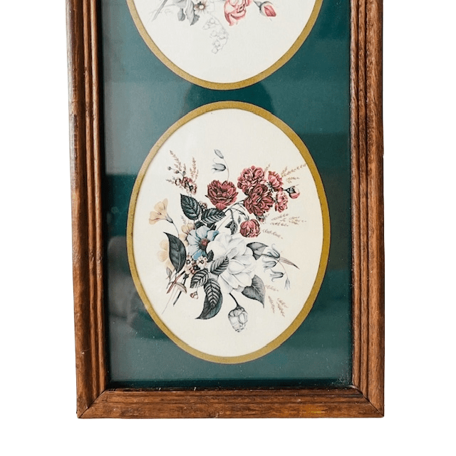Vintage Ingelijste Prent Met Drie Bloemen Tafereeltjes Schilderij image 6
