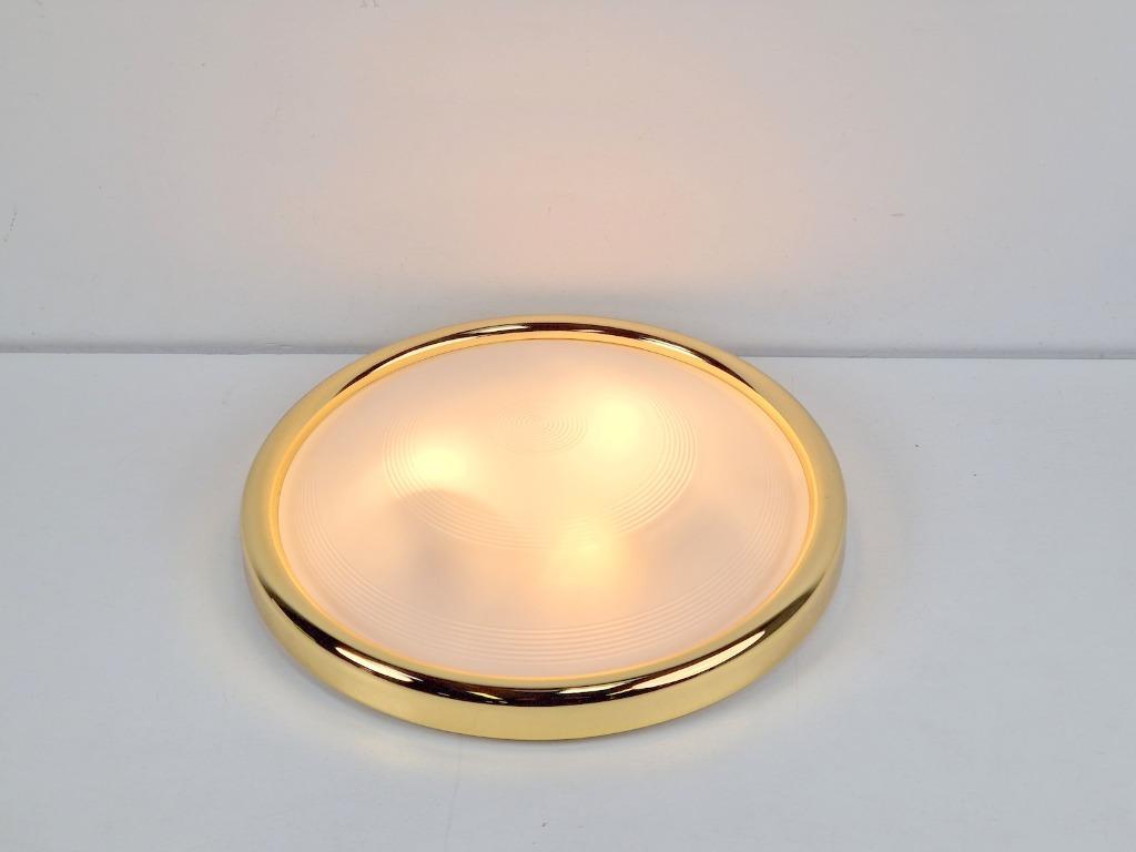 Vintage Messing Plafondlamp Wit Glas Brass Allum Regency ‘70 image 5