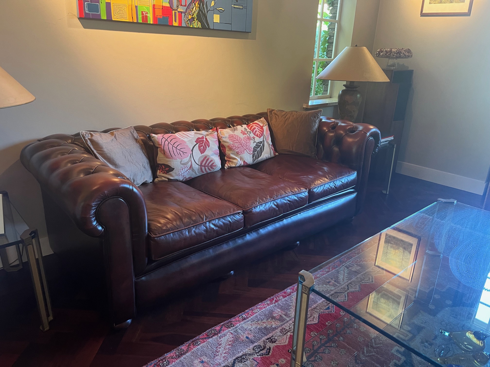 Vintage Chesterfield 3 Zitsbank, Roodbruin Leer image 3