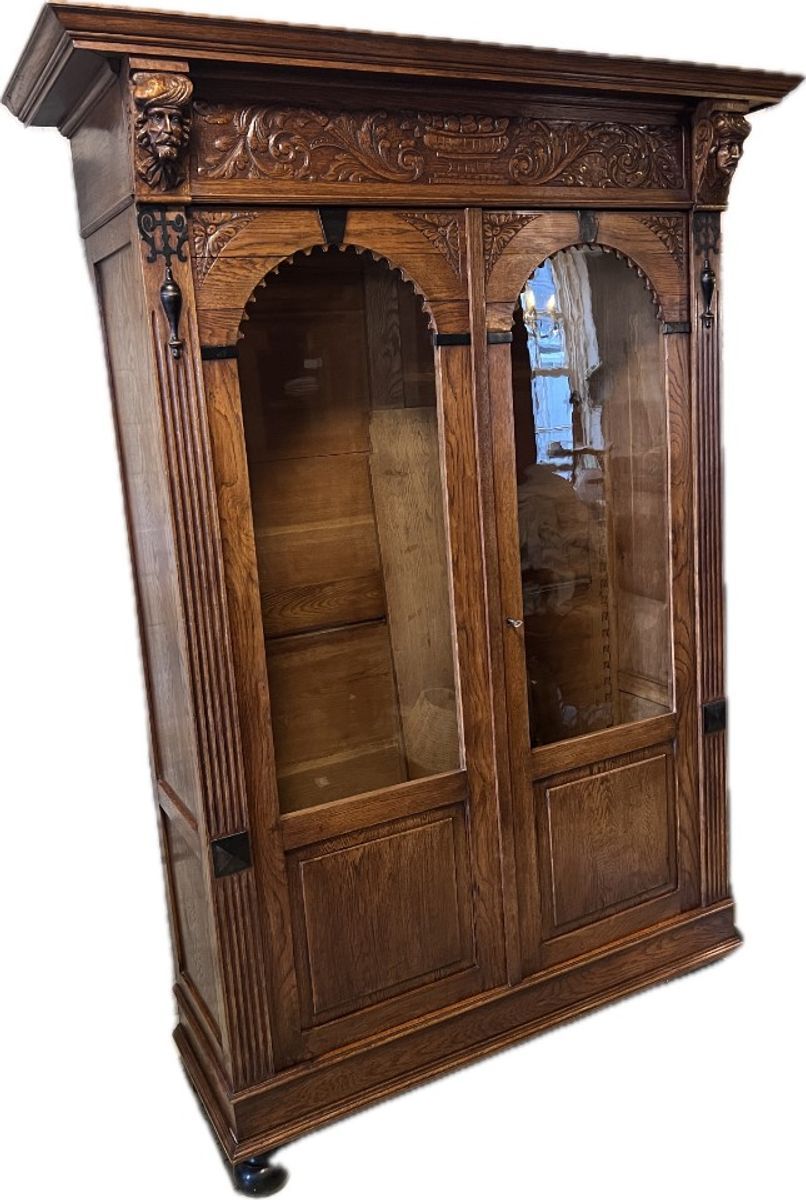 Demontabele Antiek Eiken Kast Met 3 Verstelbare Planken, 199 Cm Hoog image 9