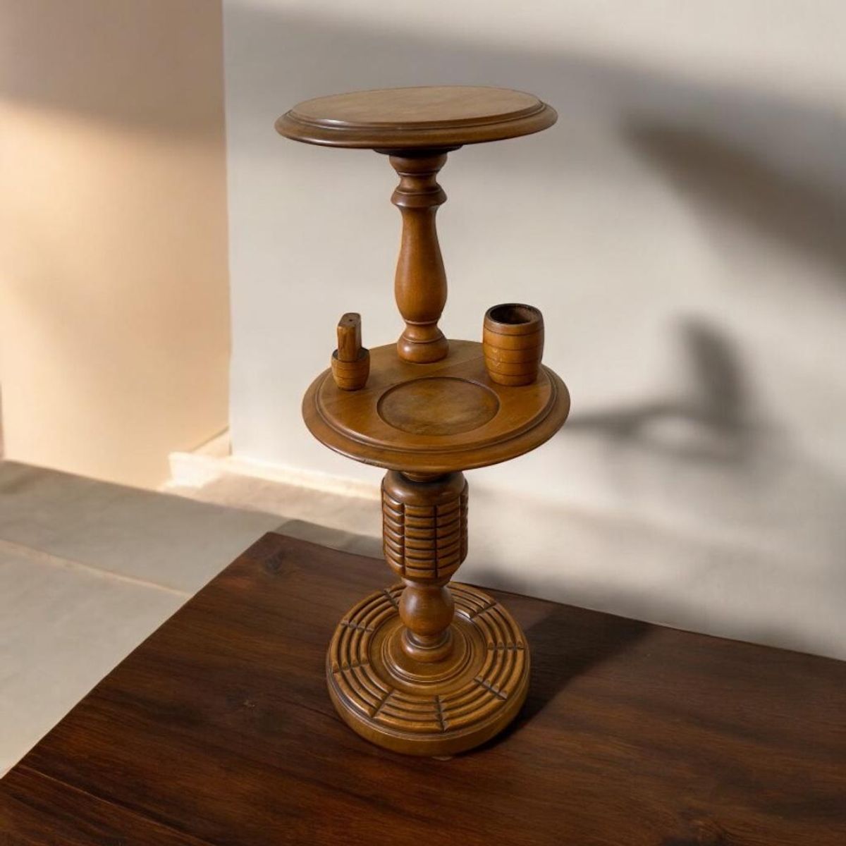 Vintage Houten Etagère Met Dubbele Plateau / Plantentafel image 7