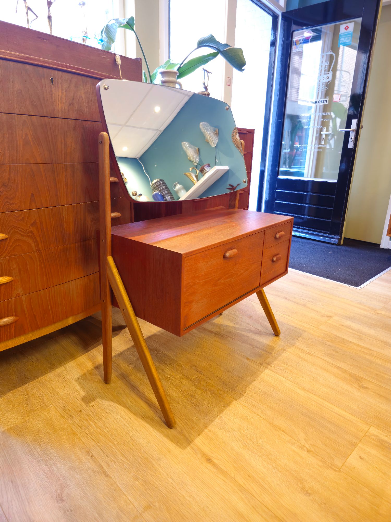Vintage Deense Make-up Kaptafel Spiegel Make Up Opmaak Tafel image 2