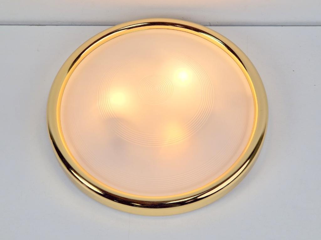 Vintage Messing Plafondlamp Wit Glas Brass Allum Regency ‘70 image 4