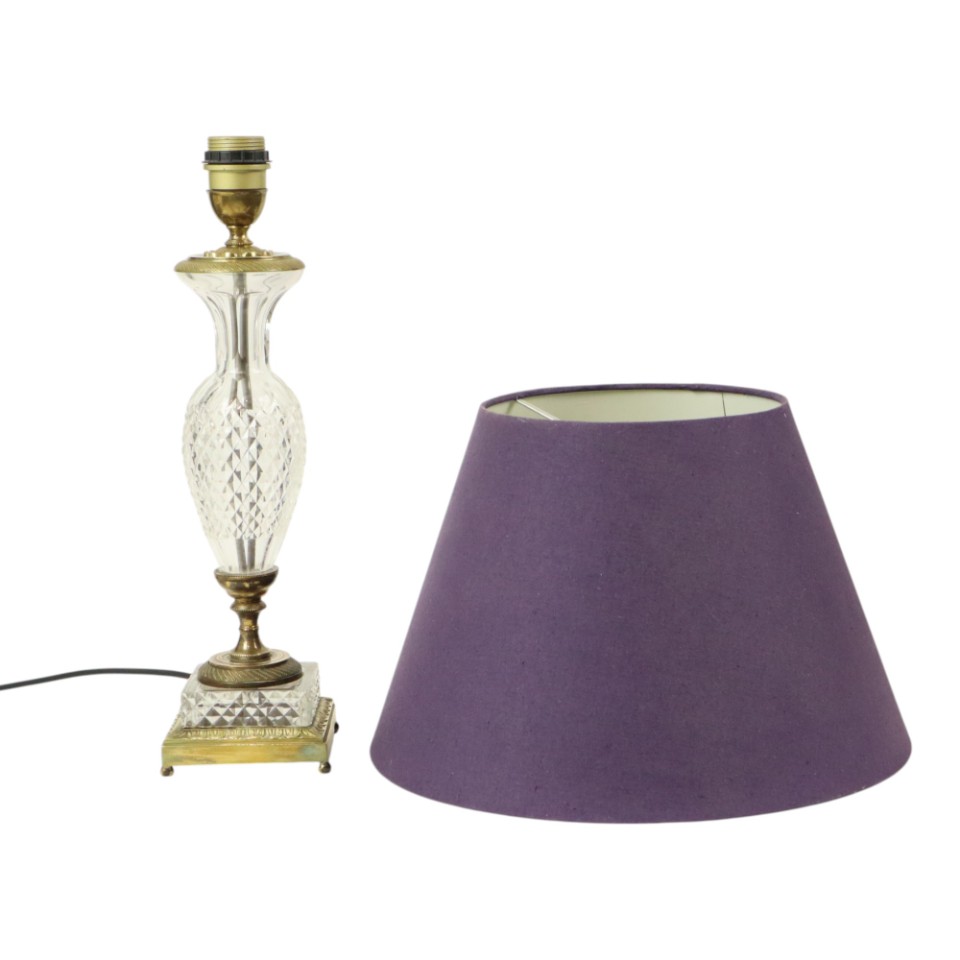 Empire Tafellamp Geslepen Kristal Diamantpatroon Verguld Brons image 14