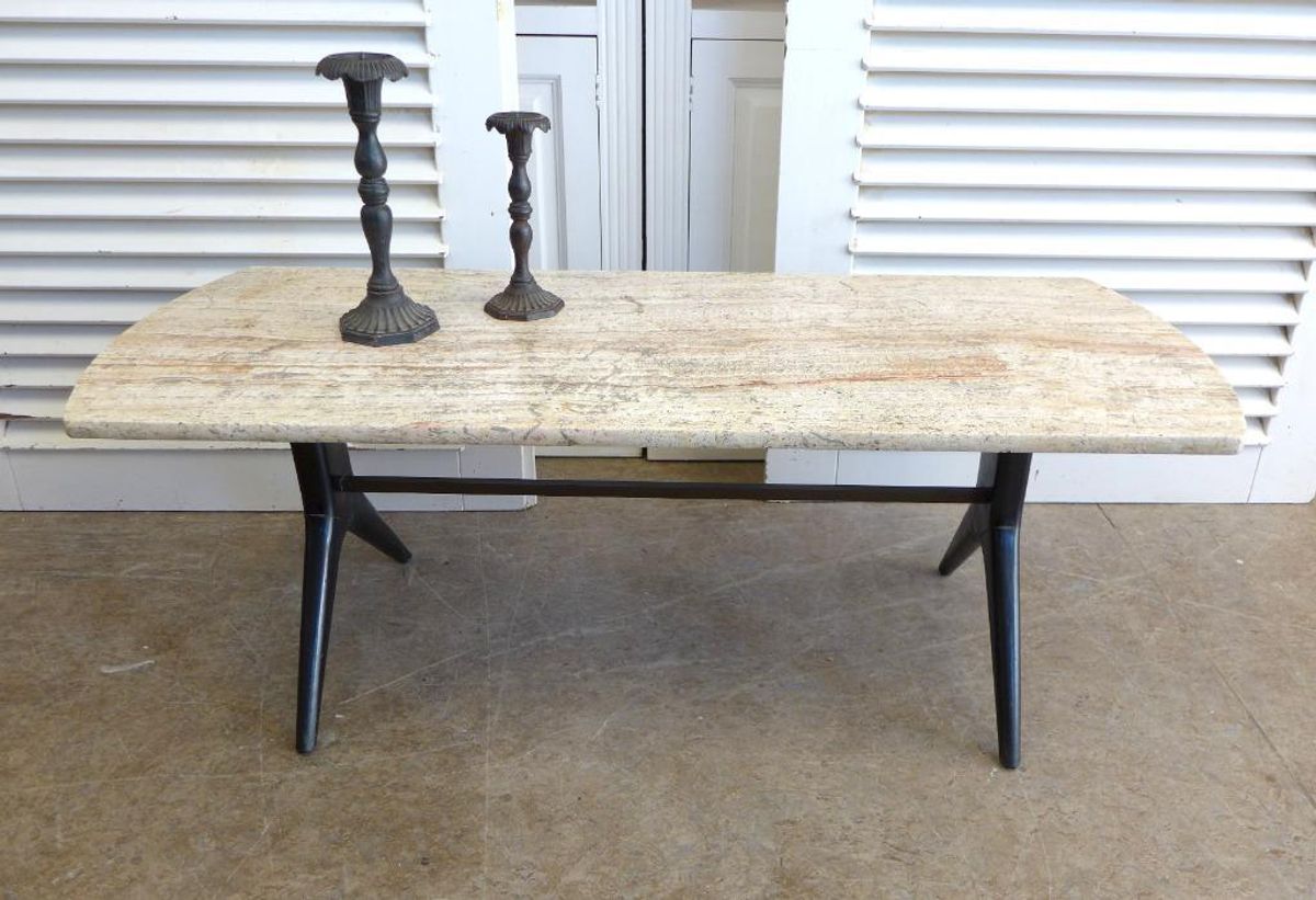 Prachtige Retro Vintage Midcentury Travertin Salontafel image 4