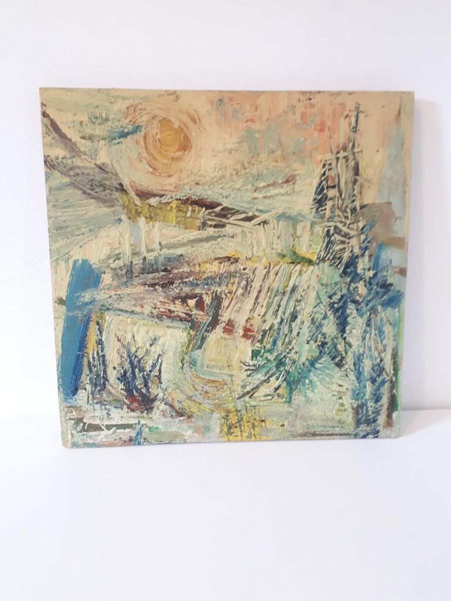 Jaren 70 Origineel Vintage Schilderij Acryl Op Hardboard image 9