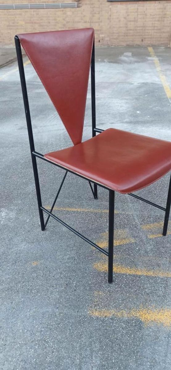 Set Van 8 Vintage Postmodern Leren Eetkamerstoelen image 14