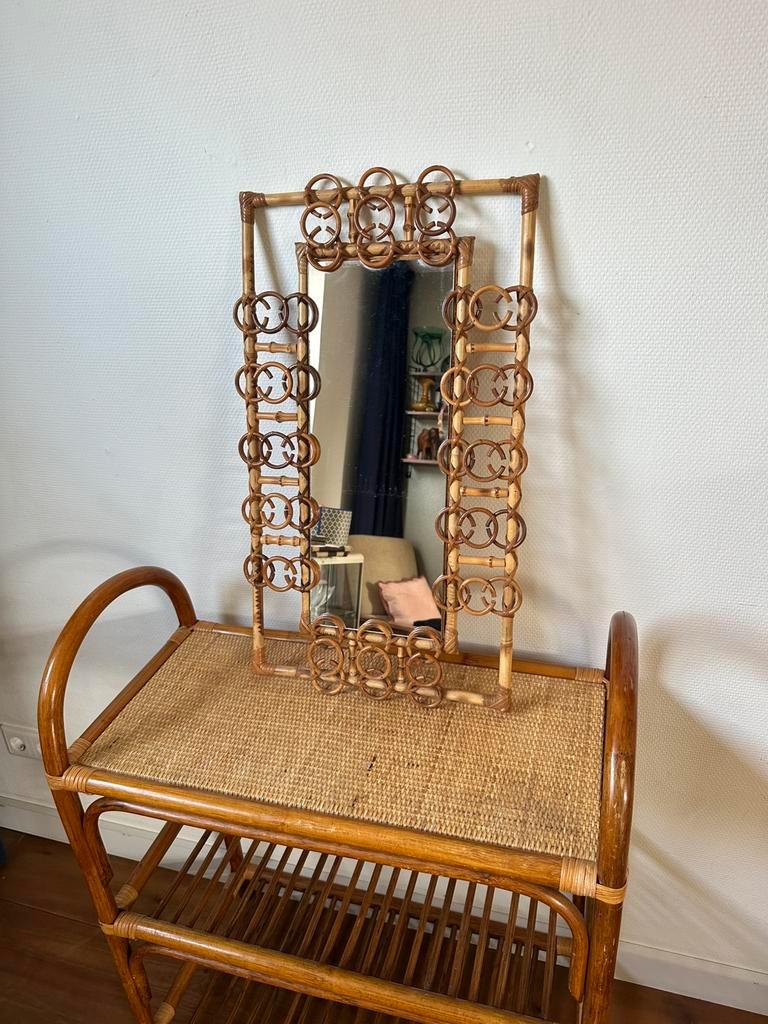 Vintage Boho Rotan Spiegel Italiaans Design image 3