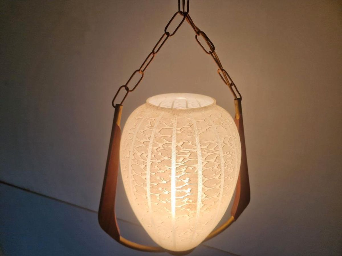 Vintage Scandinavische Teak En Glas Hanglamp. image 4