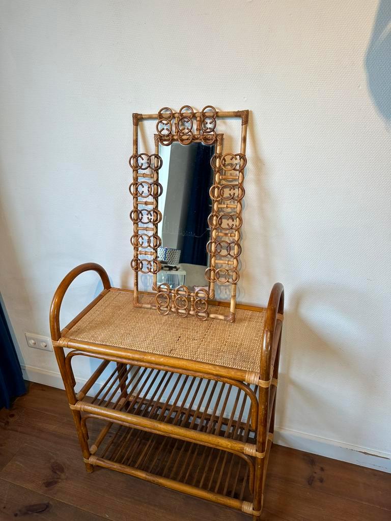 Vintage Boho Rotan Spiegel Italiaans Design image 5