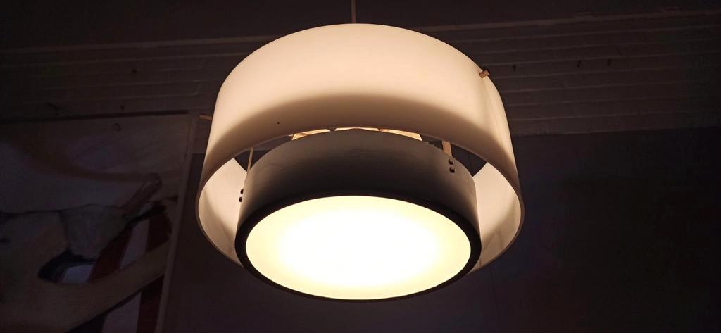Vintage Mid Century Modern Hanglamp, Wit En Zwart image 15
