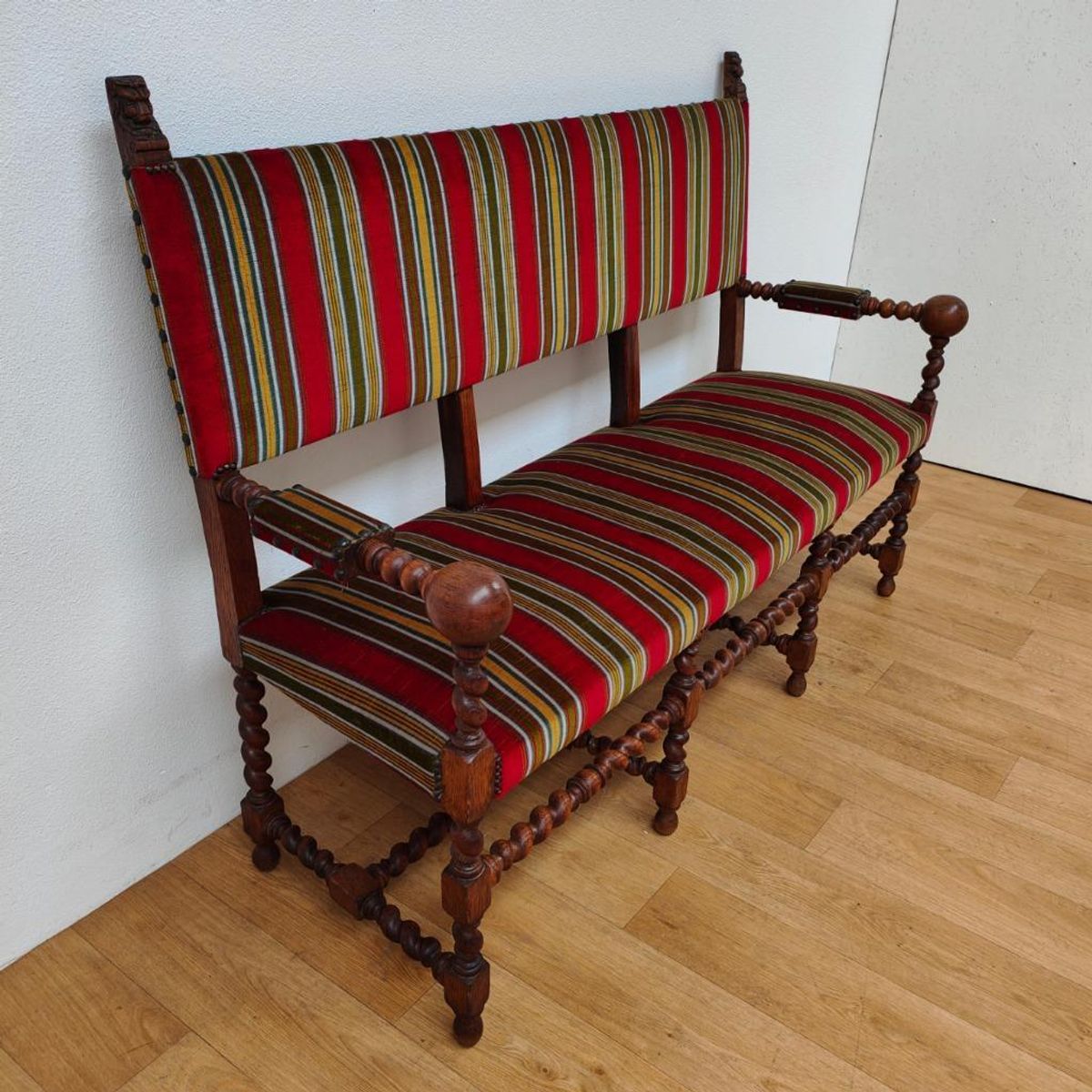 Antieke Vintage Franse Eikenhouten Bank, Halbank Eetkamerbank image 6