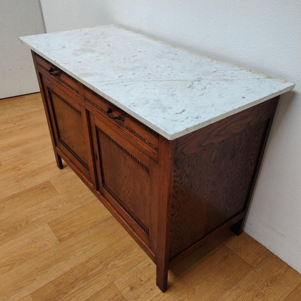 Vintage Antiek Dressoir Commode Ladekast Badkamermeubel Met Marmer Blad 703 image 6