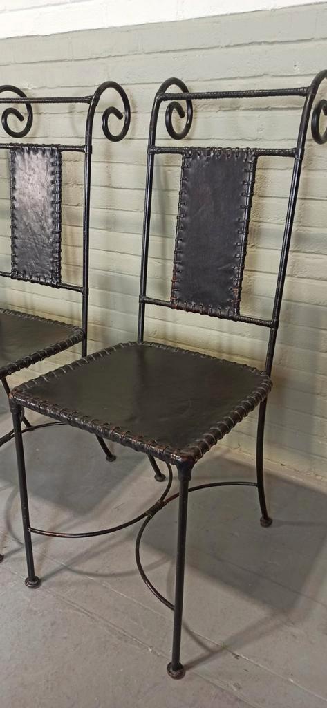 Set Van 4 Vintage Ijzer En Leer Stoelen, Zwart image 4
