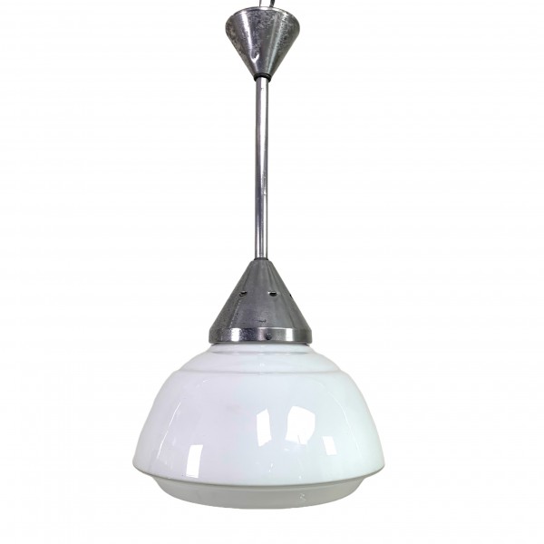 Art Deco Hanglamp Met Geribbelde Glazen Kap, Jaren 30 image 2