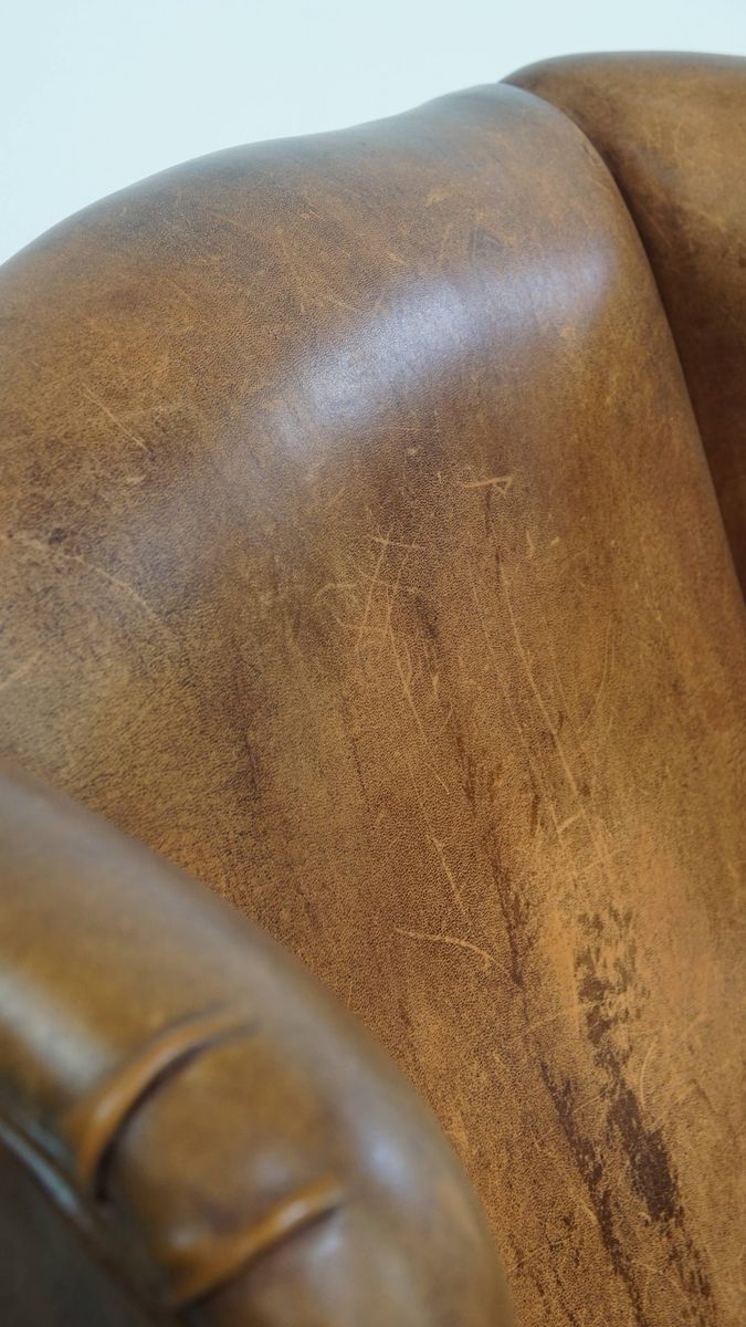 Geweldige, Karaktervolle Vintage Schapenleren Oorfauteuil Met Een Mooi Patina image 15