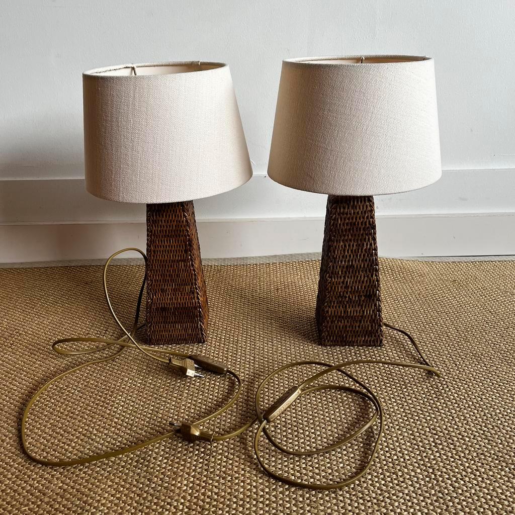 Set Van 2 Rotan Rieten Tafellampen Vintage image 5