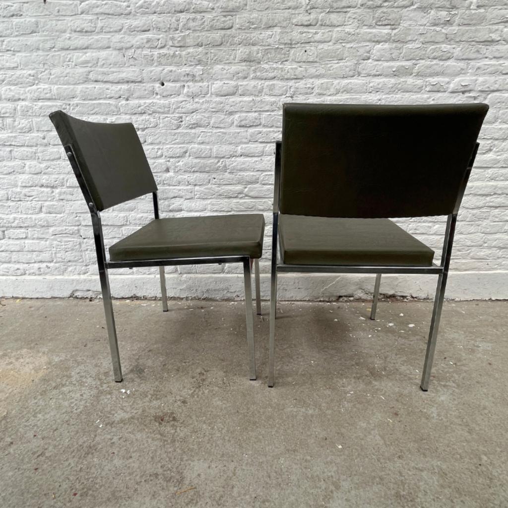 6x Midcentury Stoel Met Chromen Frame En (leger)groene Skai image 4