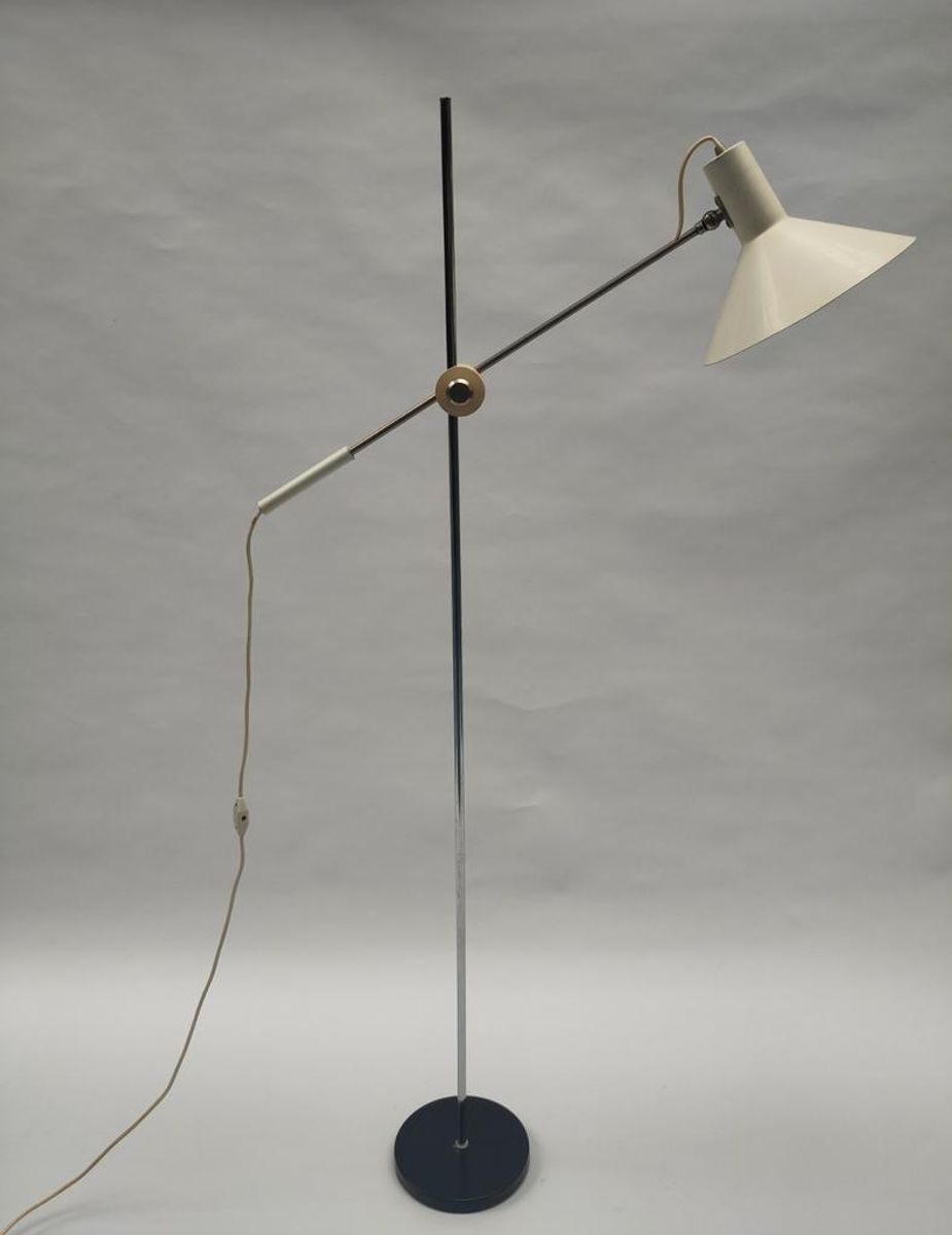 Vintage Staande Hengellamp Gepo Vloerlamp Wit Metaal Anvia image 2