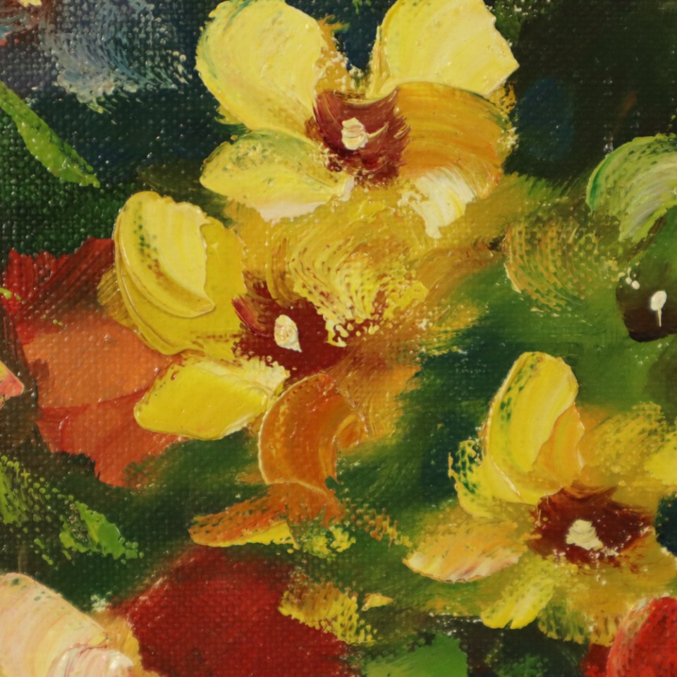 Groot Kleurrijk Bloemen Stilleven Schilderij Gesigneerd 60x50cm image 3