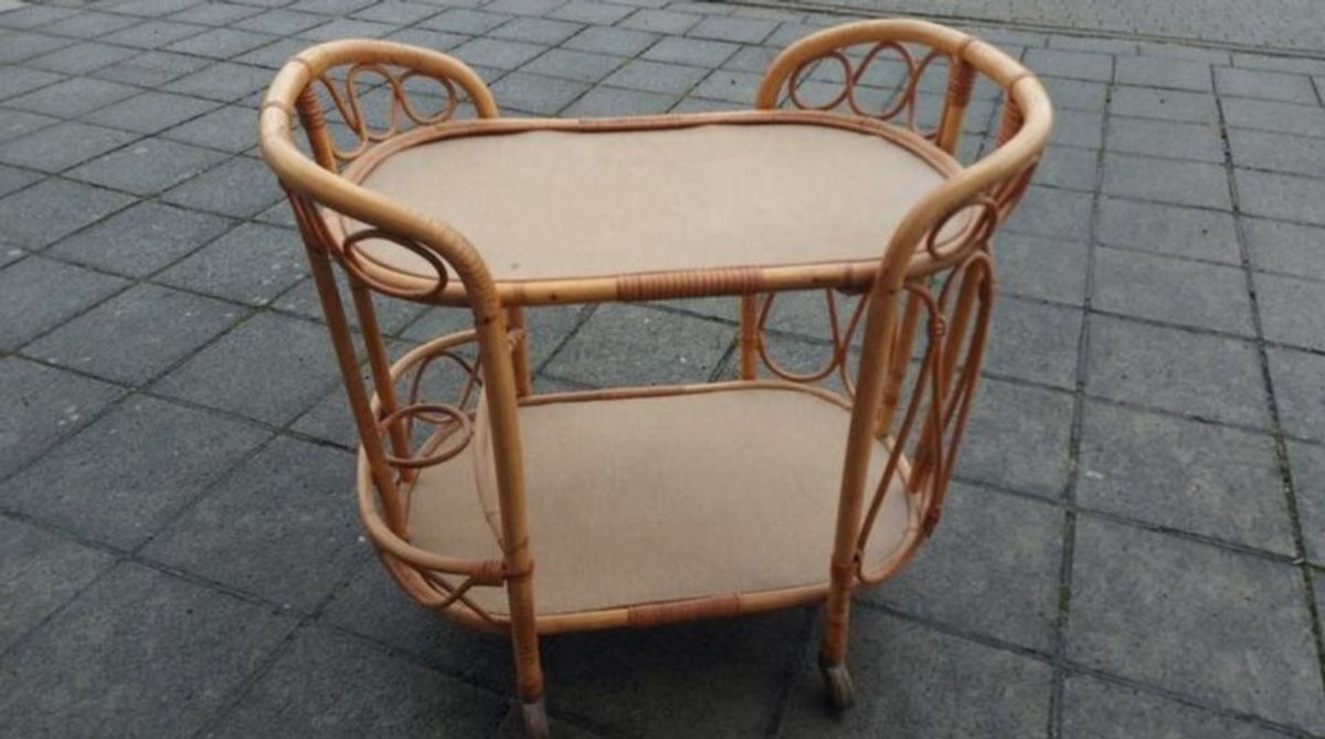 Vintage Trolley / Bar In Rotan - Jaren '70 In Goede Staat image 2