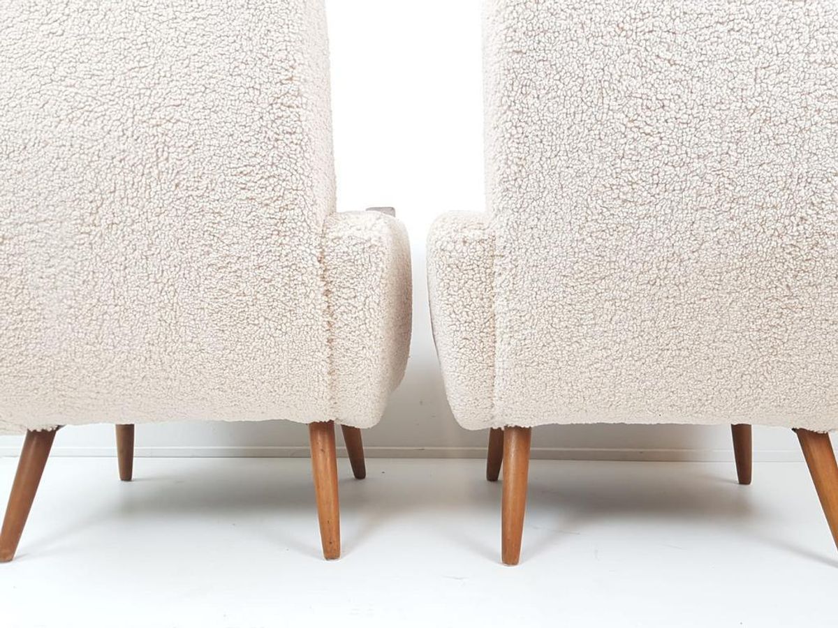 2 Vintage Fauteuils Nieuw Gestoffeerd Teddy Teak Hout image 10