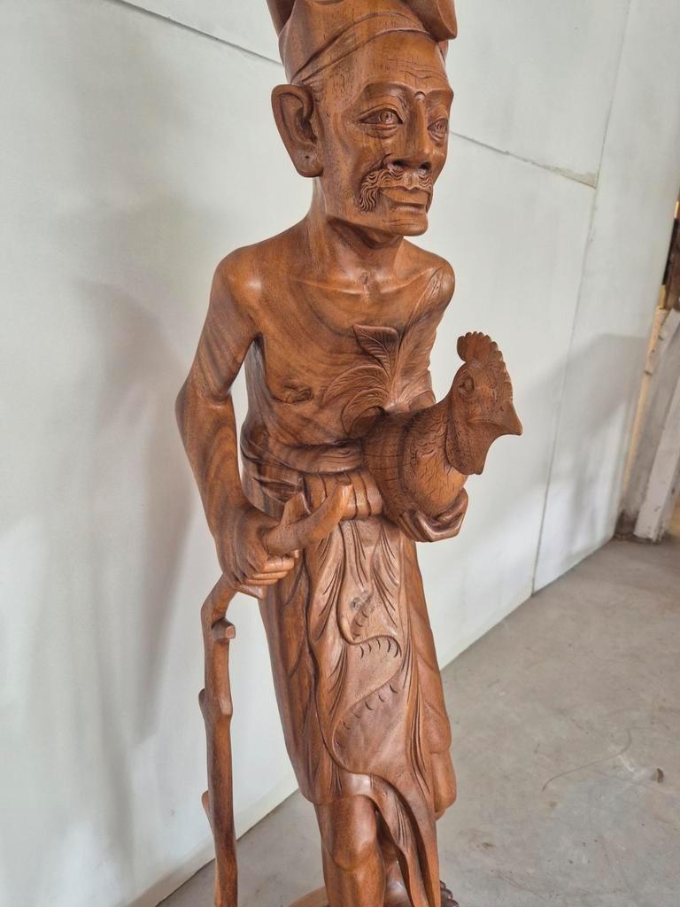 Groot Balinees Beeld Man Met Haan Bali Hout 105 Cm image 5