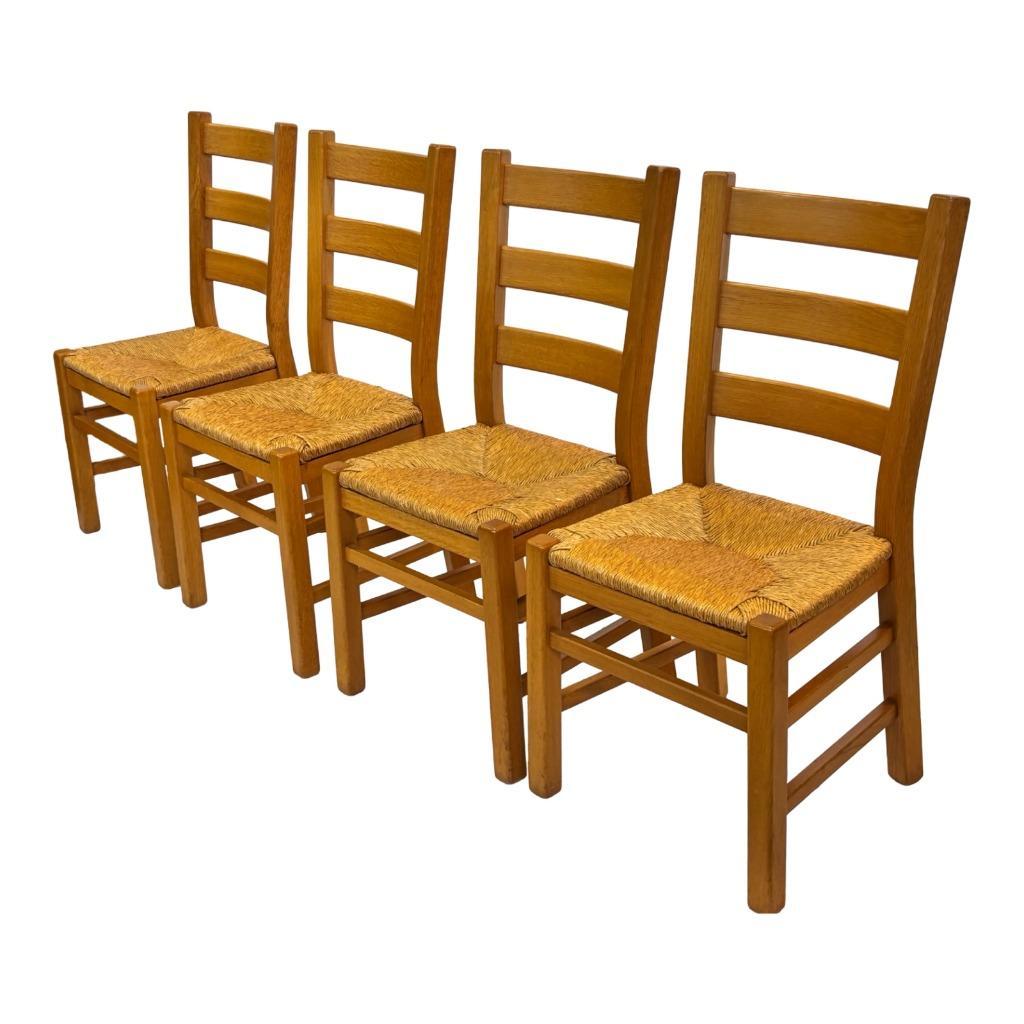 Vintage Set Van 6 Eetkamerstoelen Eiken En Riet Design image 3