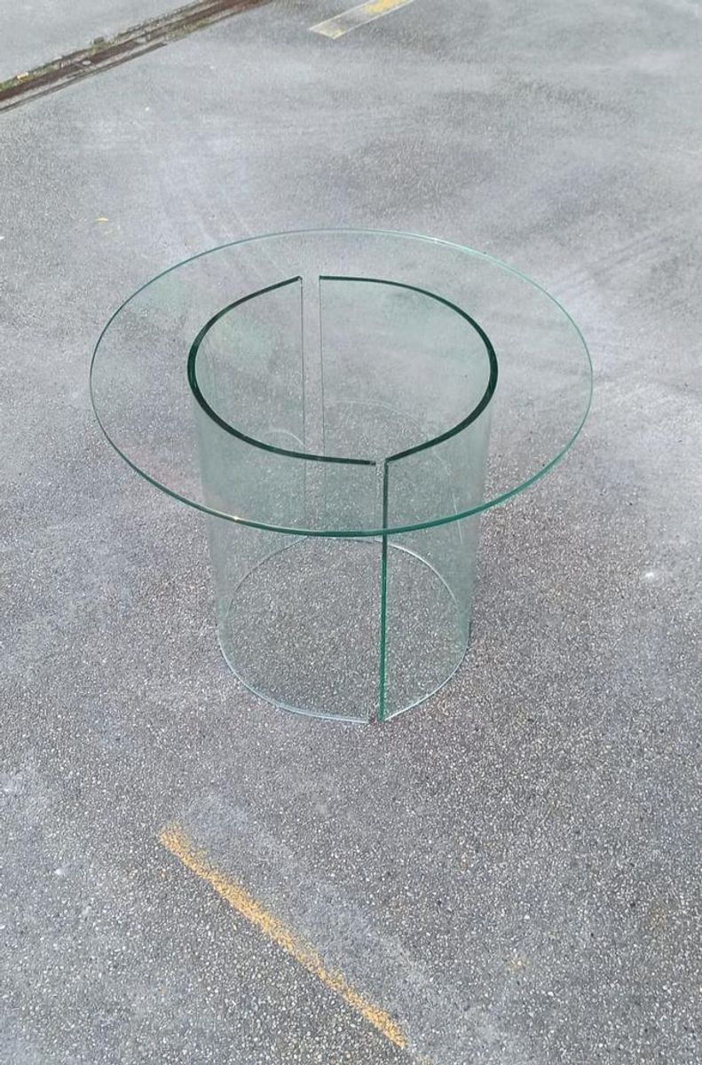 Vintage Postmodern Glazen Bijzettafel, Rond image 8