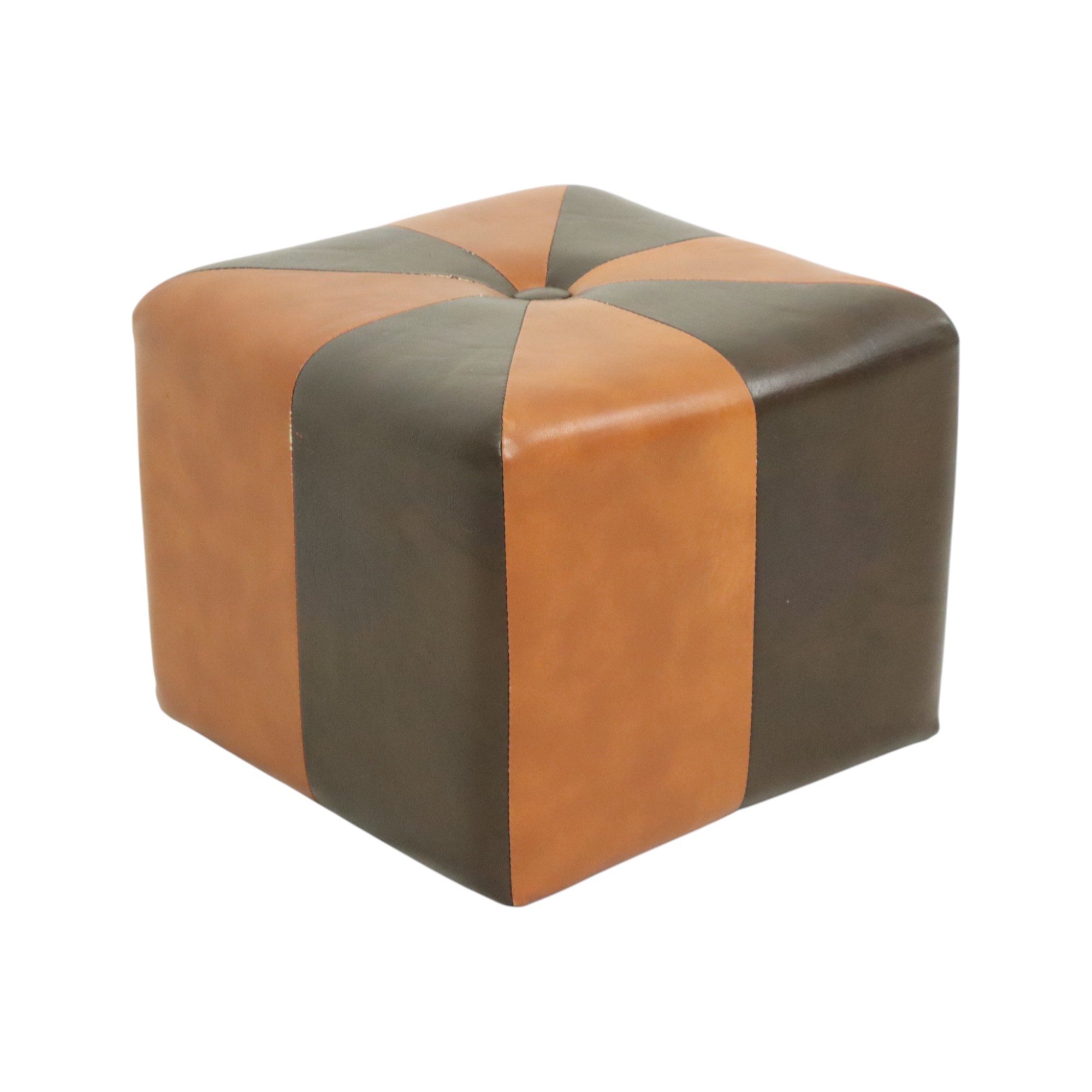 Vierkante Poef Skai Kunstleder Bruin Camel Patchwork 41cm image 2