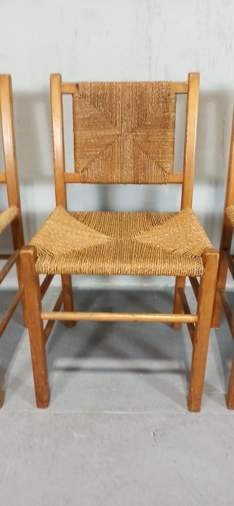 Set Van 4 Vintage Hout En Riet Eetkamerstoelen image 13