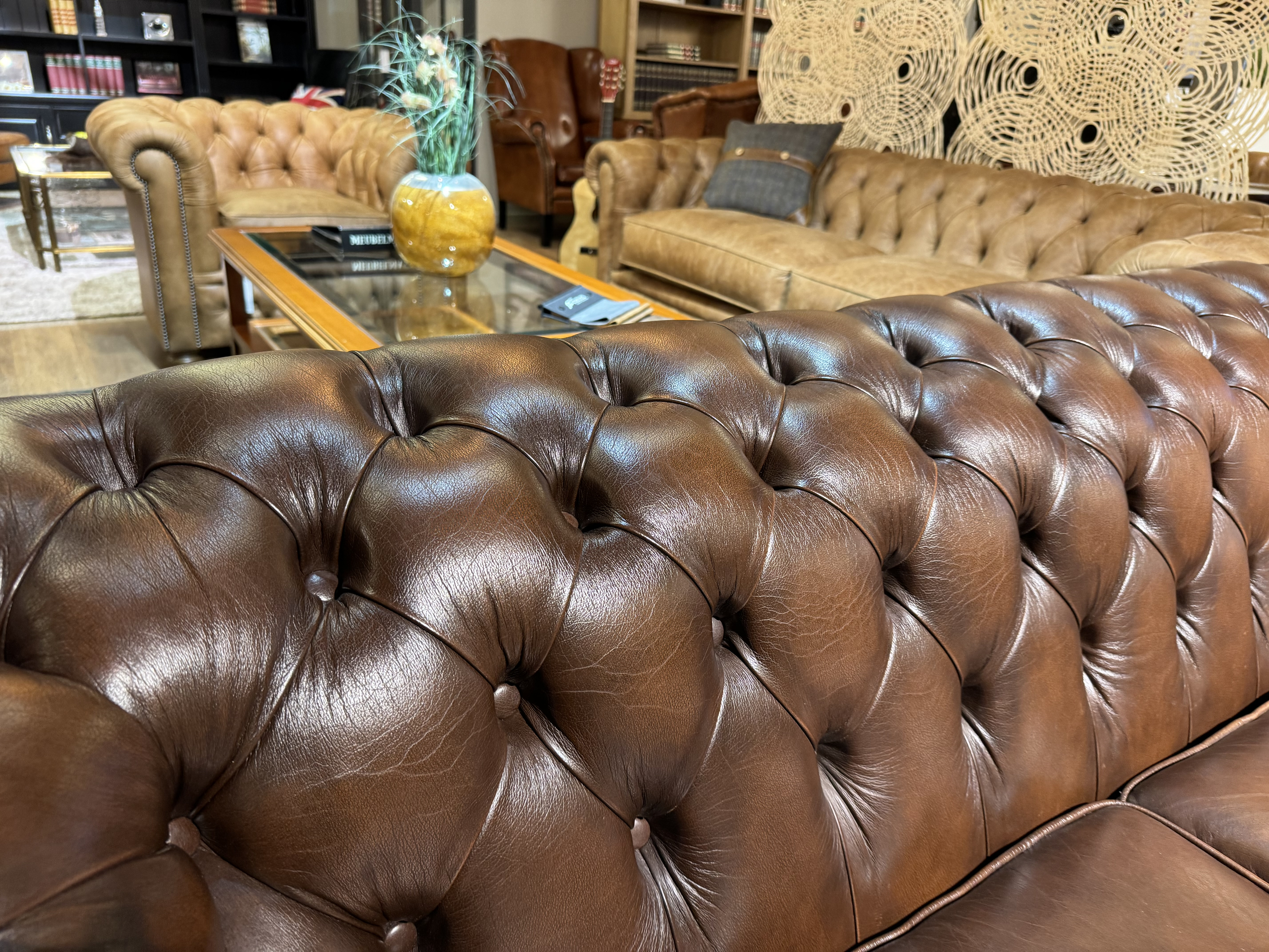 Originele Salvale Chesterfield 2,5 Zits Bank Antiek Bruin Leer image 3