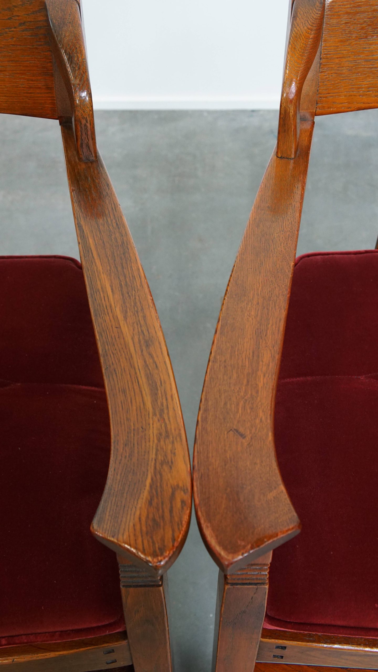 Set Van 4 Art Nouveau/ Jugendstil Design Schuitema Eetkamerstoelen Met Rode Stoffen Bekleding image 14