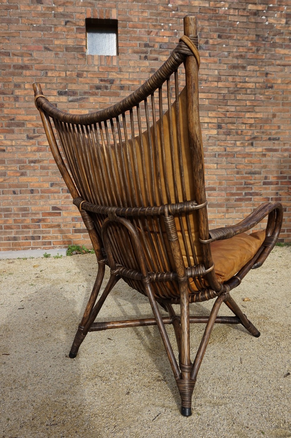 Vintage Rotan/bamboe Fan Back Lounge Chair Met Leren Kussens, Jaren 60, Toegeschreven Aan Rohé No image 8