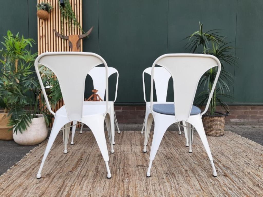 4 Tolix Style Eetkamerstoelen Vintage Design Witte Stoelen image 5
