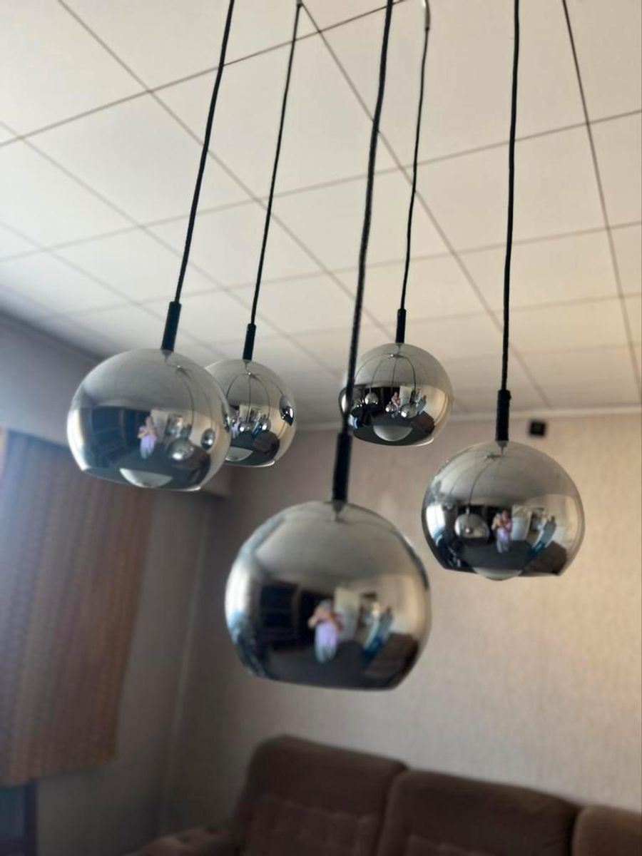 Vintage Chromen Cascade Luster / Hanglamp Met 5 Bollen image 9
