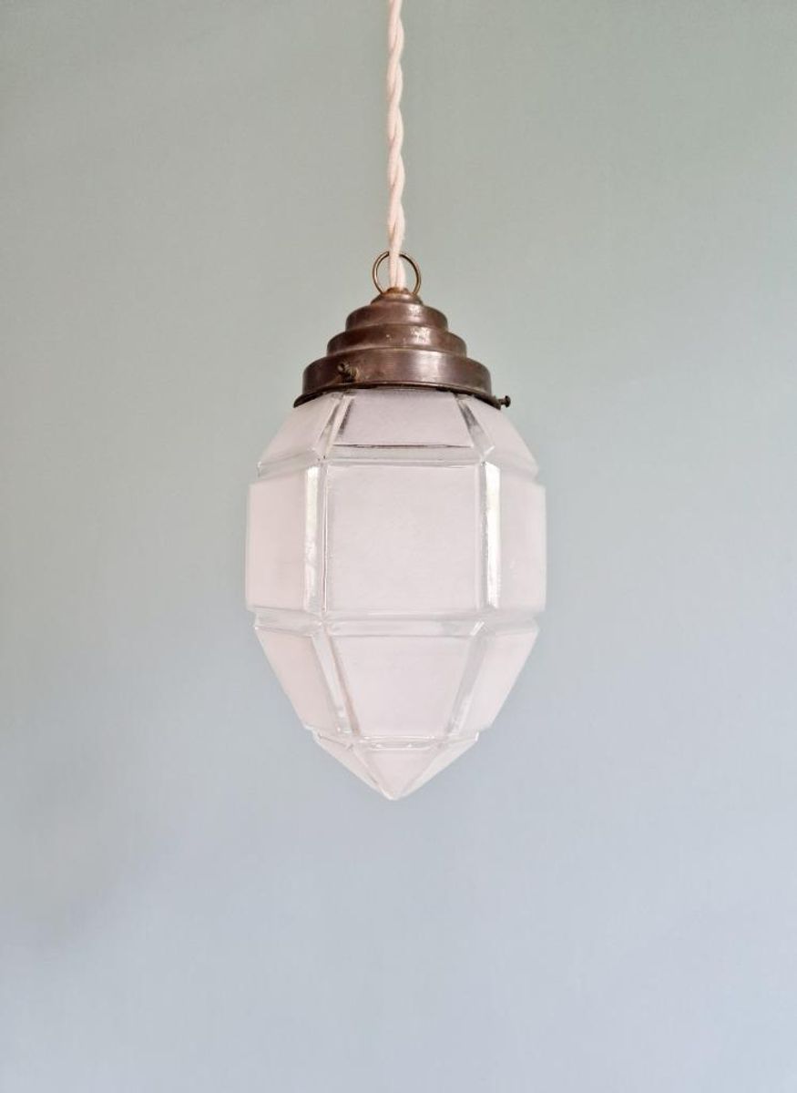 Art Deco Hanglamp In Gesatineerd Glas, 1920-30s image 3