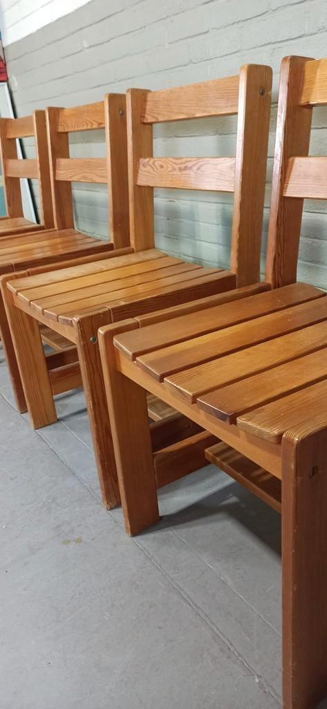 Set Van 4 Vintage Massief Grenen Eetkamerstoelen image 15