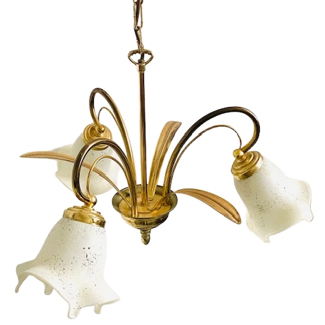 Mid-century Driearmige Kroonluchter Palmbladeren Hollywood Regency 1970’s image 4