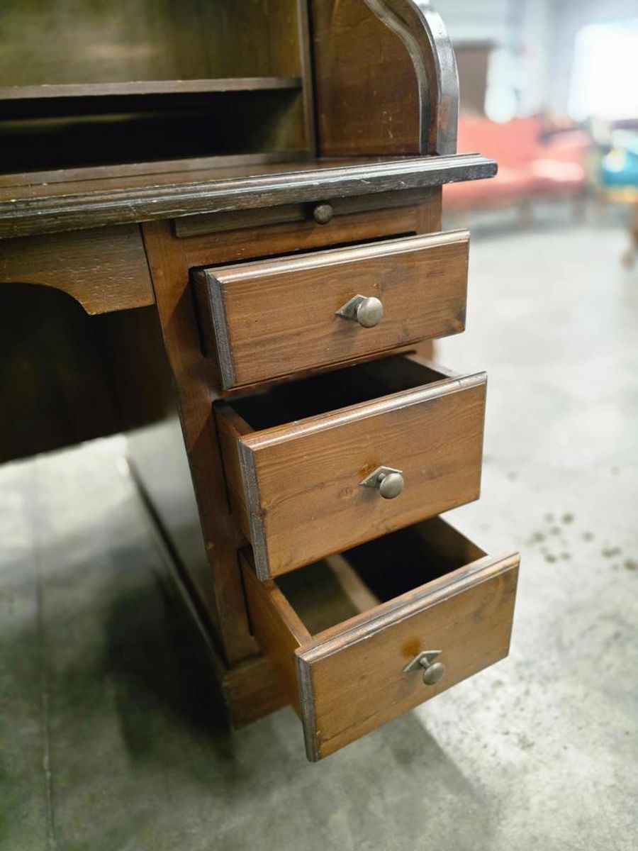 Vintage Amerikaanse Bureau Met Rolluik / Schrijftafel image 11