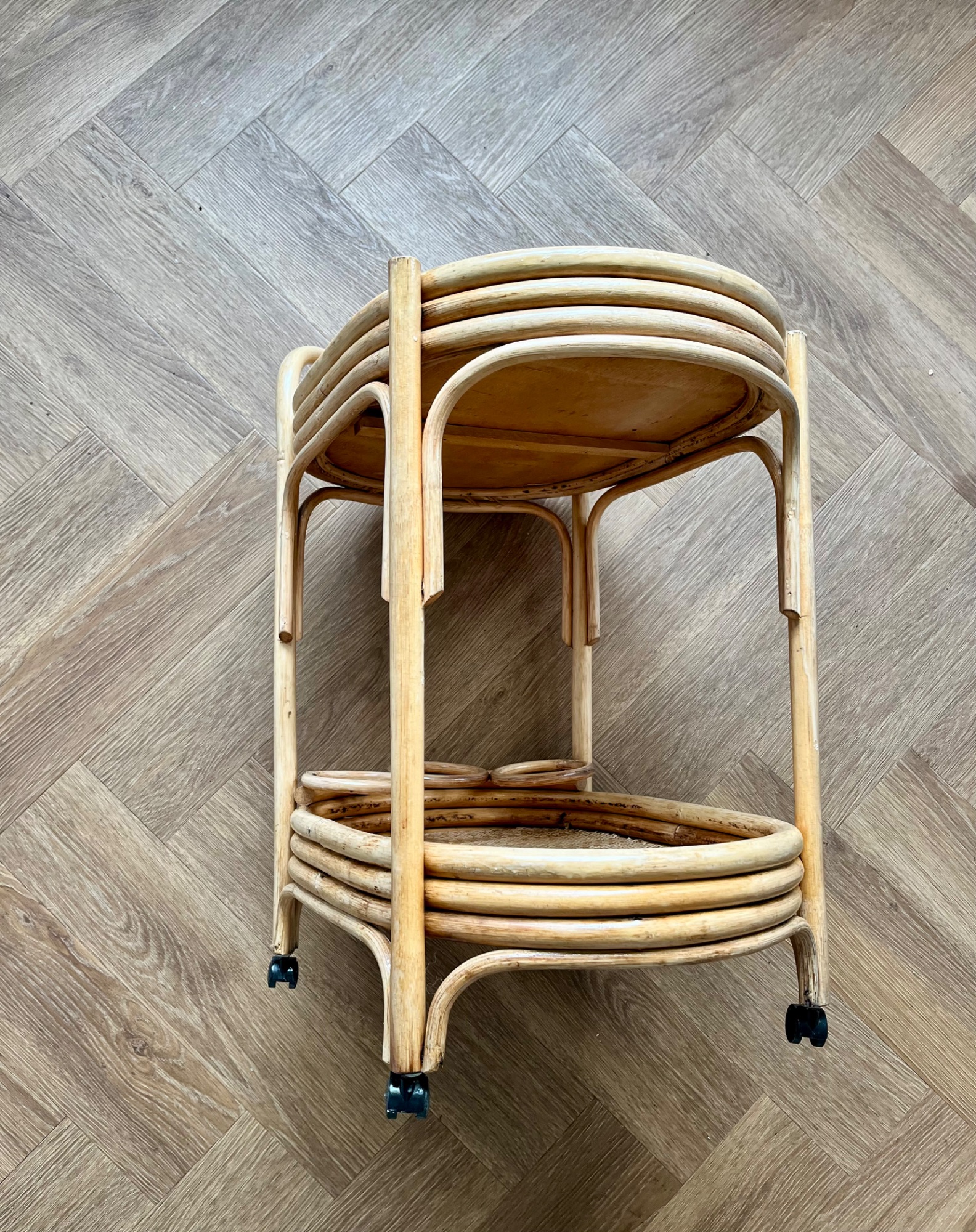 Vintage Bamboe-rotan Serveer Trolley image 17