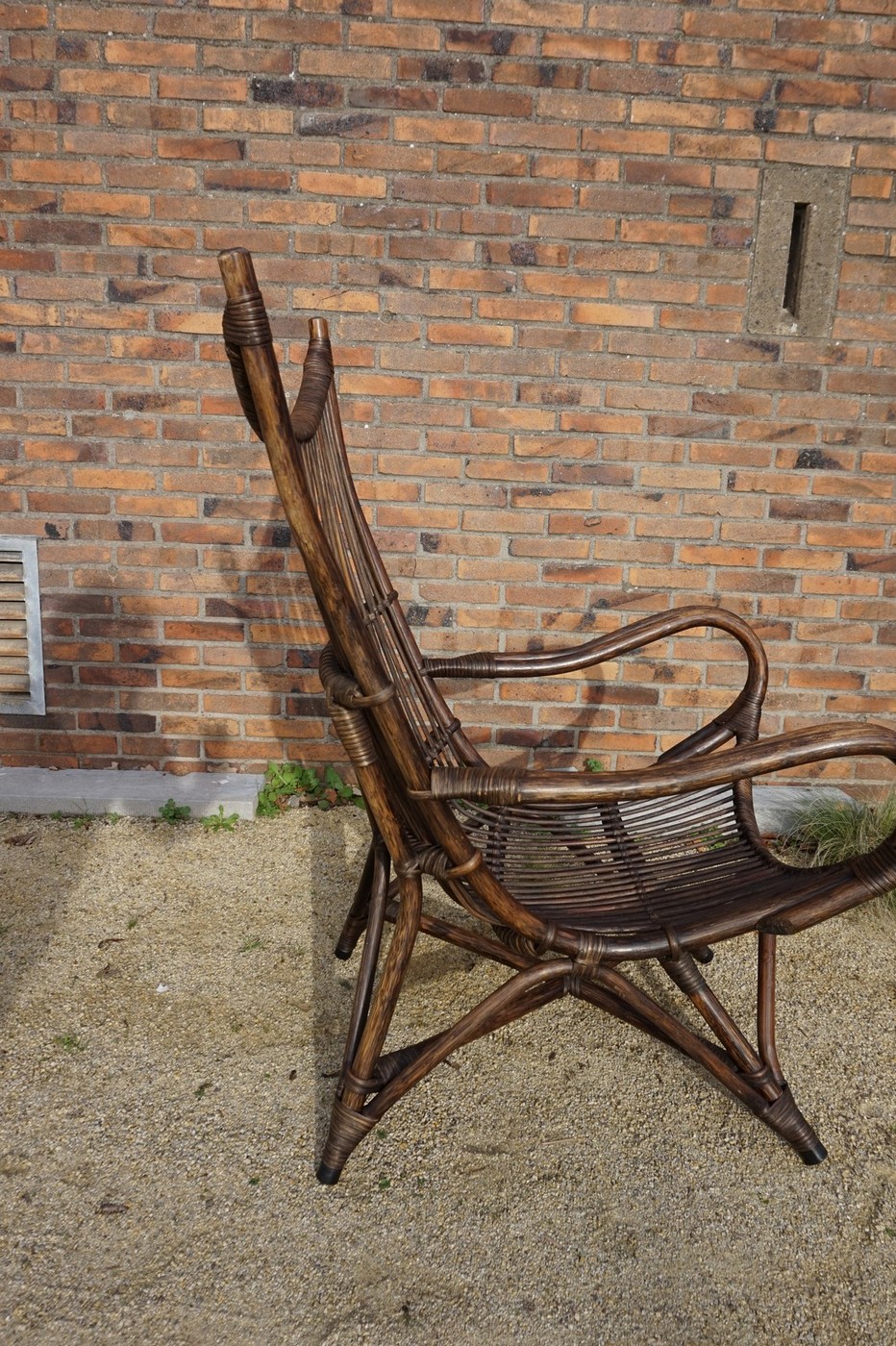 Vintage Rotan/bamboe Fan Back Lounge Chair Met Leren Kussens, Jaren 60, Toegeschreven Aan Rohé No image 12