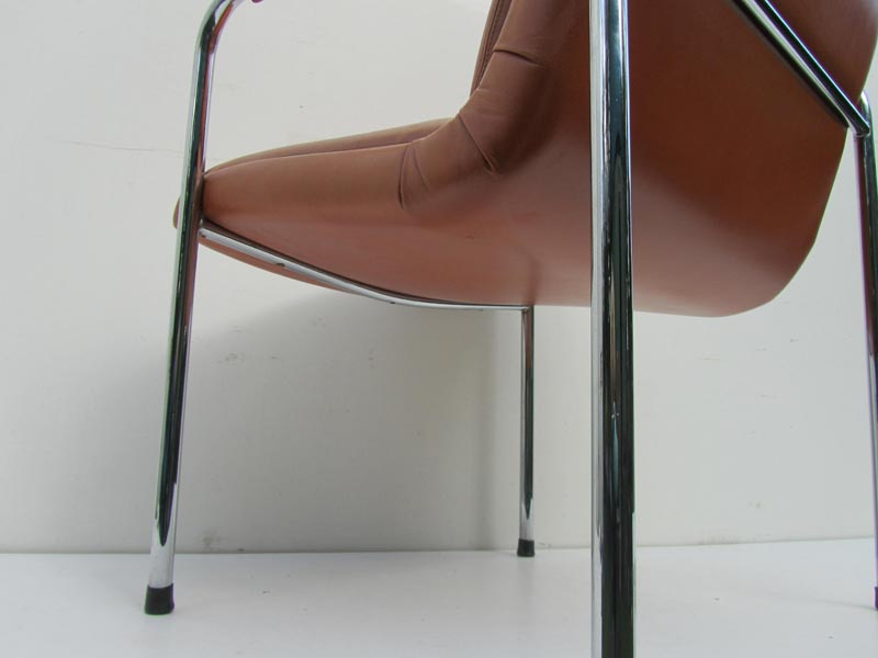 4 Vintage Cognac Leren Lounge Stoelen Artifort Geoffrey Harcourt image 19